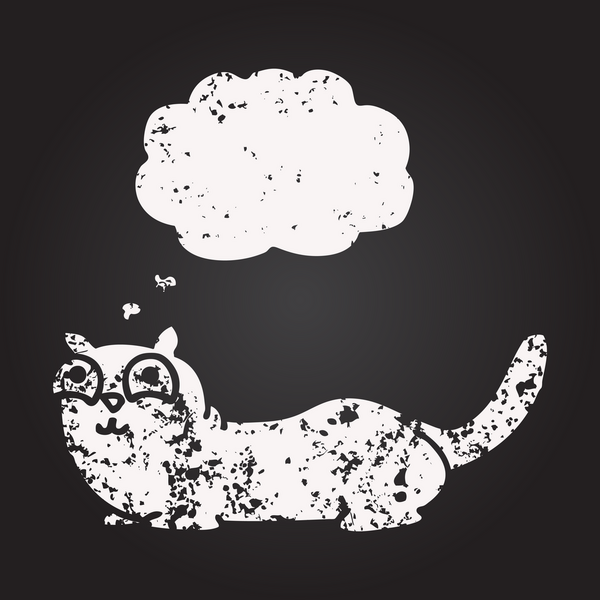 Tahta tebeşirle insan tarafından çizilmiş baloncuk çizgi film kedisi.