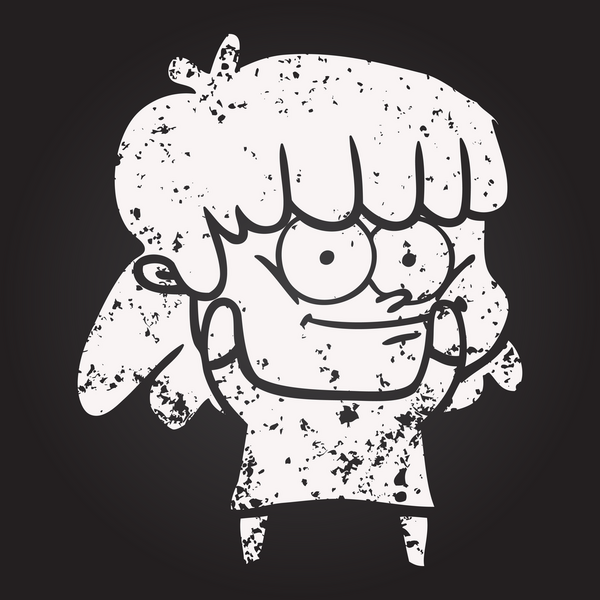 Bir insan tarafından çizilmiş tebeşir karikatürü gülümseyen kadın.