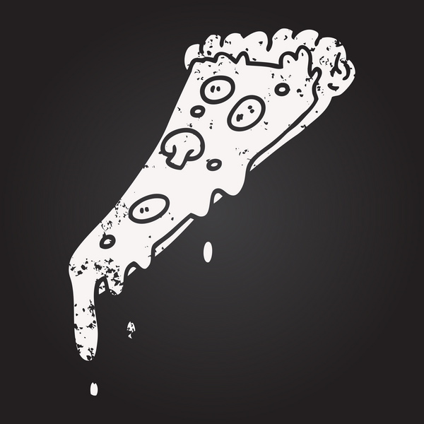 Karatahta tebeşirle bir insan tarafından çizilmiş pizza dilimi.