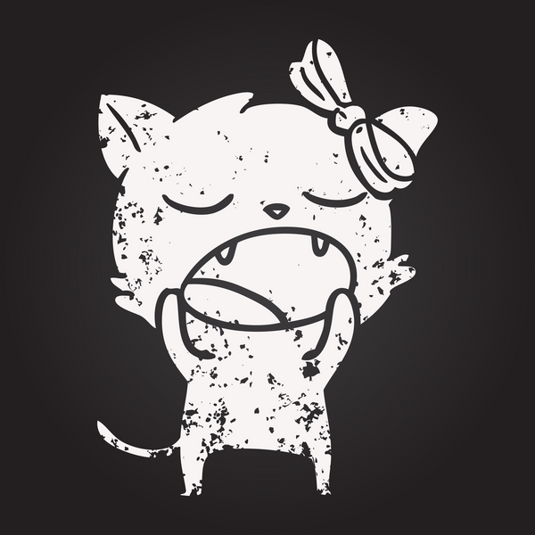 Bir insan tarafından çizilmiş kara tahta tebeşirle çizilmiş esneyen kedi.