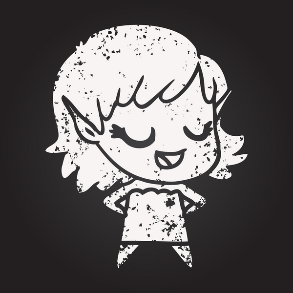 Karatahta tebeşirli mutlu elf kızı bir insan tarafından çizilmiş.