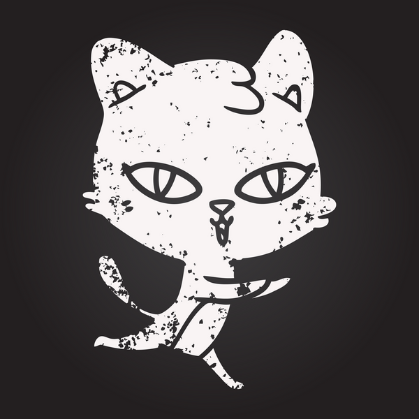 Bir insan tarafından çizilmiş kara tahta tebeşir çizgi film kedisi.