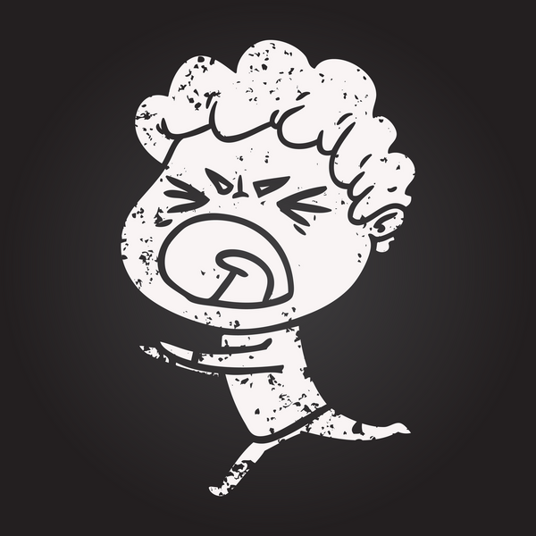 Bir insan tarafından çizilmiş karatahta karikatür öfkeli adam