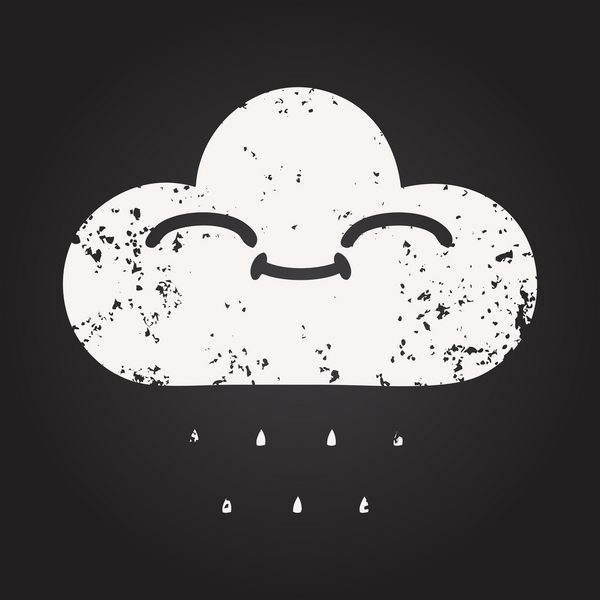 Kara tahta tebeşir, bir insan tarafından çizilmiş yağmur bulutunun karikatürü.