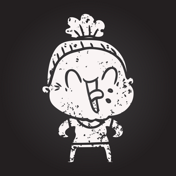 Kara tahta karikatür mutlu yaşlı kadın bir insan tarafından çizilmiş.