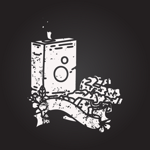 Kara tahta parşömen afişi, siyah iş dövmesi tarzı deterjan ve bir insan tarafından çizilmiş elbise yığını.