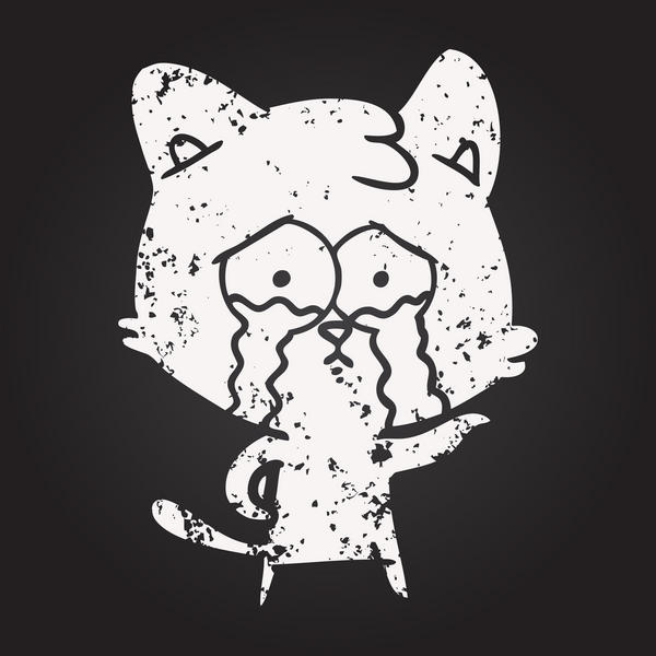 Bir insan tarafından çizilmiş karatahta karikatür ağlayan kedi.