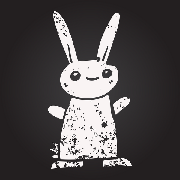 Bir insan tarafından çizilmiş kara tahta tebeşir şirin çizgi film tavşanı.