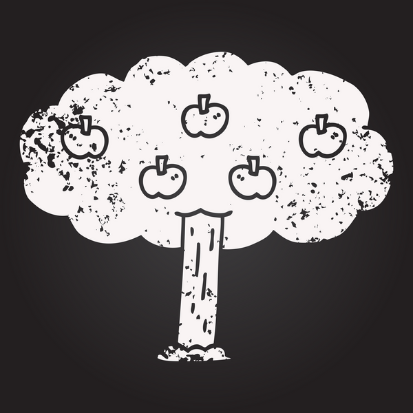 Bir insan tarafından çizilmiş kara tahta tebeşir elma ağacı.