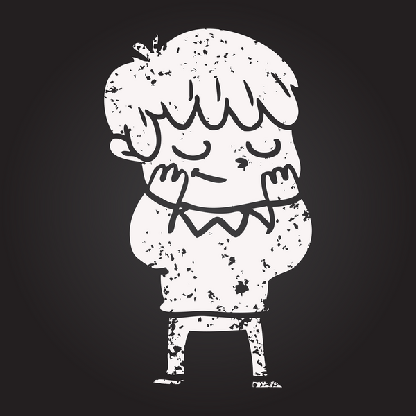 Bir insan tarafından çizilmiş kara tahta tebeşir çizgi filmi mutlu çocuk