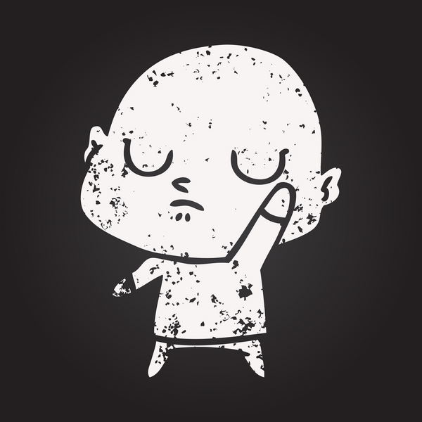 Bir insan tarafından çizilmiş karatahta tebeşirli kel adam.