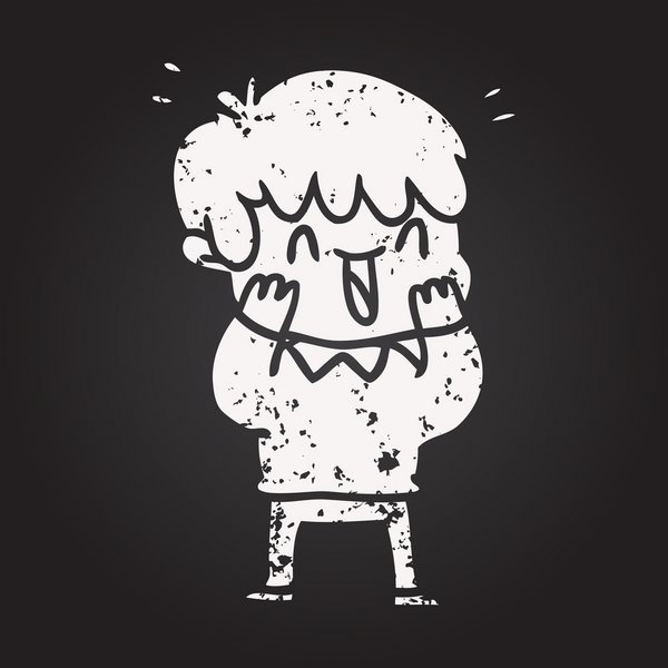 Bir insan tarafından çizilmiş kara tahta tebeşir çizgi filmi gülen çocuk