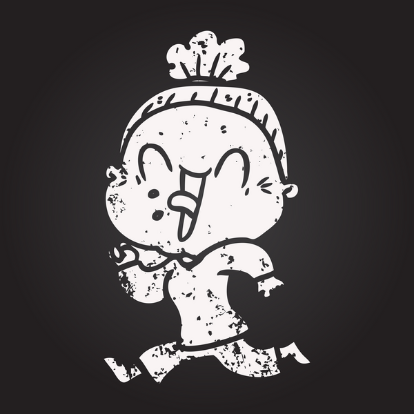 Kara tahta karikatür mutlu yaşlı kadın bir insan tarafından çizilmiş.