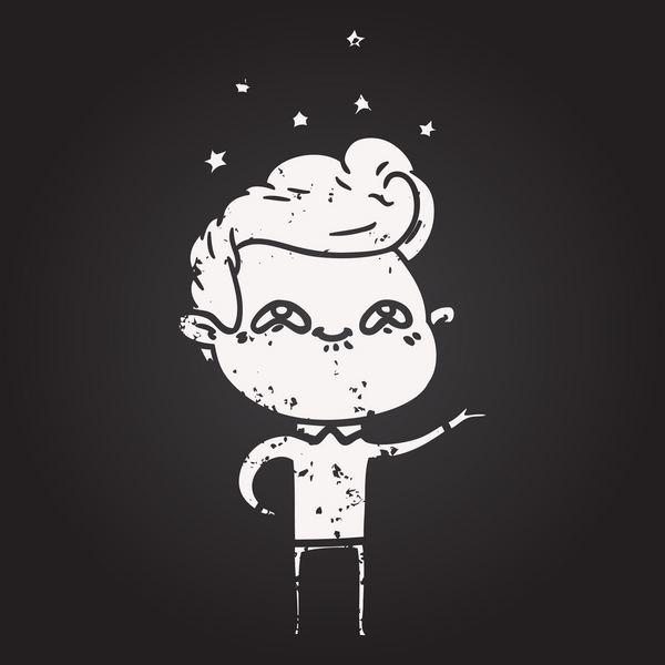 Tahta tebeşir karikatürü bir insan tarafından çizilmiş heyecanlı bir adam