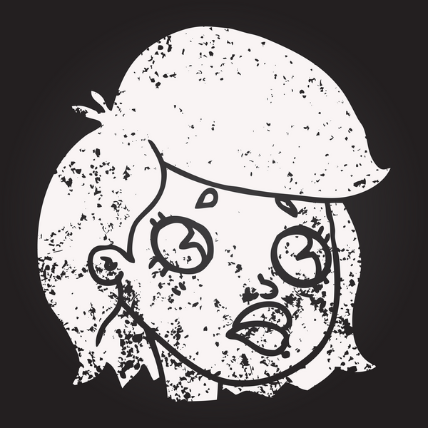 Karatahta tebeşirle karikatür çiziyor. Bir insan tarafından çizilmiş üzgün kız.