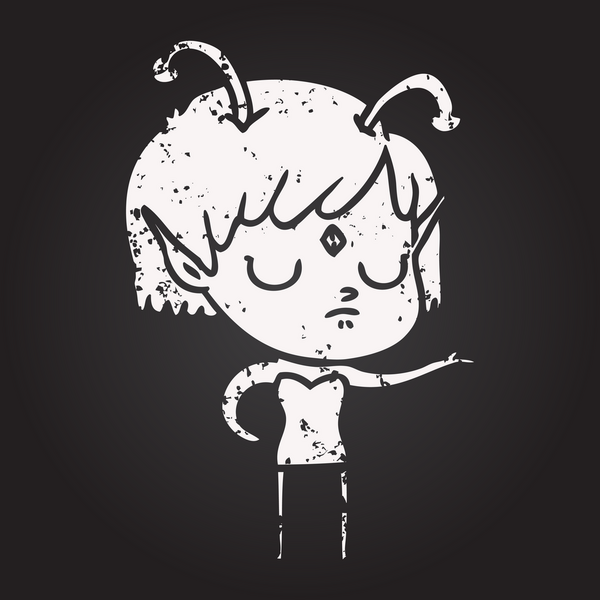 Bir insan tarafından çizilmiş kara tahta tebeşirli uzaylı kız.