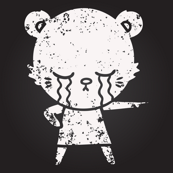 Karatahta tebeşirle ağlayan çizgi film ayısı bir insan tarafından çizilmiş.