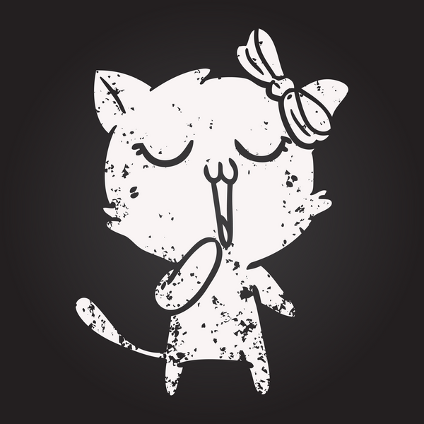 Bir insan tarafından çizilmiş kara tahta tebeşir çizgi film kedisi.