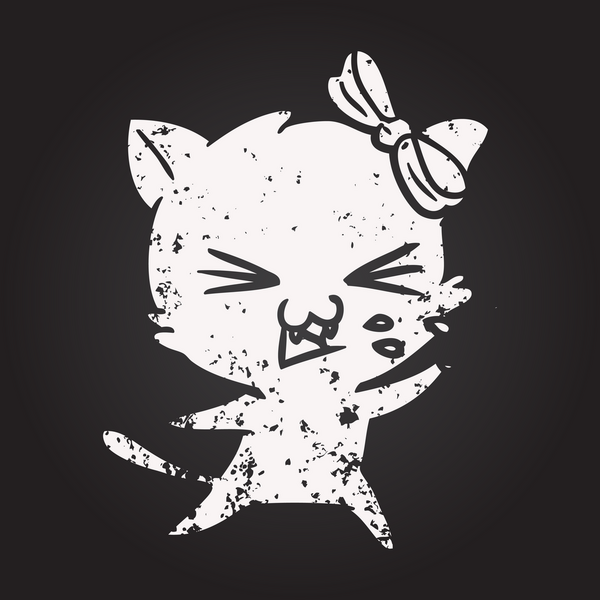 Bir insan tarafından çizilmiş kara tahta tebeşir çizgi film kedisi.