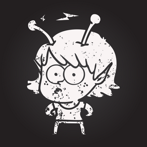 Bir insan tarafından çizilmiş kara tahta tebeşirli uzaylı kız.