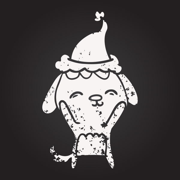 Tahta tebeşirle çizilmiş mutlu el çizimi Noel Baba şapkası takan bir insan tarafından çizilmiş.