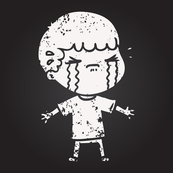 Karatahta tebeşirci bir insan tarafından çizilmiş ağlayan adam.