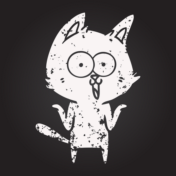 Bir insan tarafından çizilmiş kara tahta tebeşir komik çizgi film kedisi.