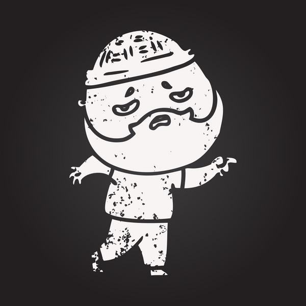 Karatahta karikatür, sakallı endişeli bir adam bir insan tarafından çizilmiş.