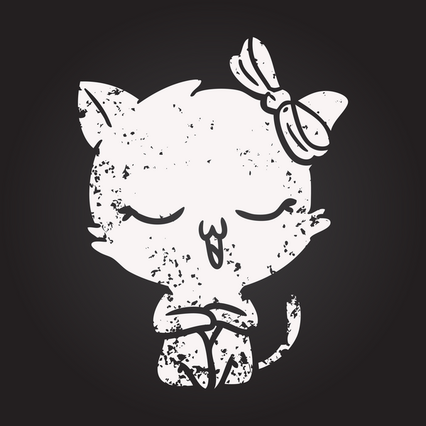 Karatahta tebeşir çizgi film kedisi. Başında bir insan resmi var.