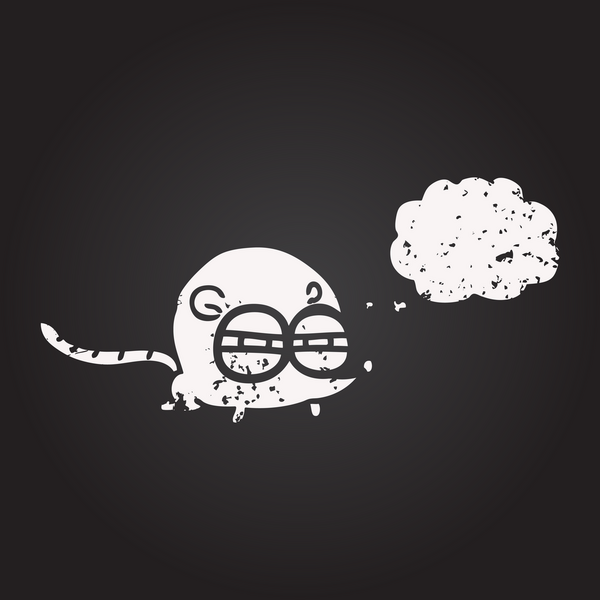 Tahta tebeşirle çizilmiş düşünce baloncuğu kötü fare bir insan tarafından çizilmiş.