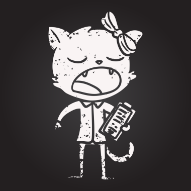 Bir insan tarafından çizilmiş kara tahta tebeşirle çizilmiş esneyen kedi.