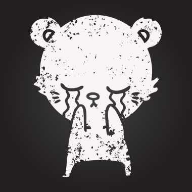 blackboard chalk crying cartoon bear drawn by a human