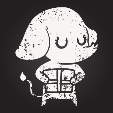 Karatahta tebeşirle çizilmiş şirin bir fil, bir insan tarafından çizilmiş.