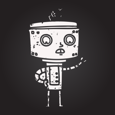 Bir insan tarafından çizilmiş kara tahta tebeşir çizgi film robotu.