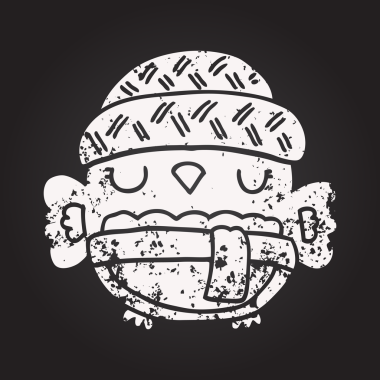 Bir insan tarafından çizilmiş şapkalı sevimli tebeşirli baykuş.