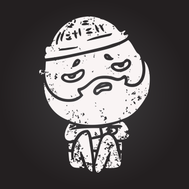 Karatahta karikatür, sakallı endişeli bir adam bir insan tarafından çizilmiş.