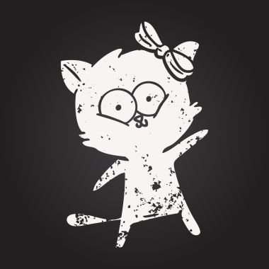 Bir insan tarafından çizilmiş kara tahta tebeşir çizgi film kedisi.