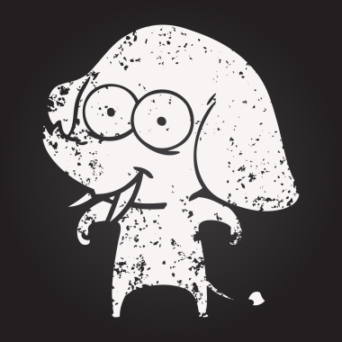 Bir insan tarafından çizilmiş karatahta mutlu çizgi film fili.