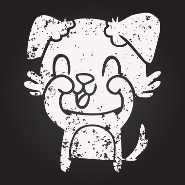 Karatahta tebeşir gülen çizgi film köpeği bir insan tarafından çizilmiş.