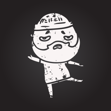 Karatahta karikatür, sakallı endişeli bir adam bir insan tarafından çizilmiş.