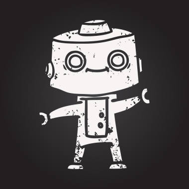 Bir insan tarafından çizilmiş kara tahta tebeşir çizgi film robotu.