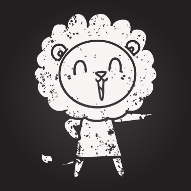 Bir insan tarafından çizilmiş kara tahta tebeşir gülen aslan çizgi filmi.