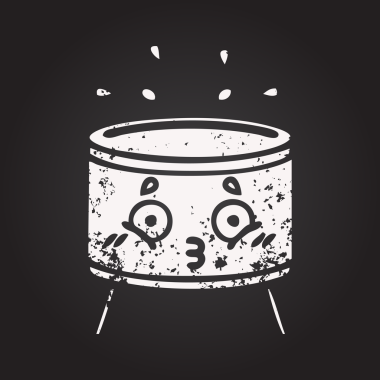 Tahta tebeşir, bir insan tarafından çizilmiş davul karikatürü.