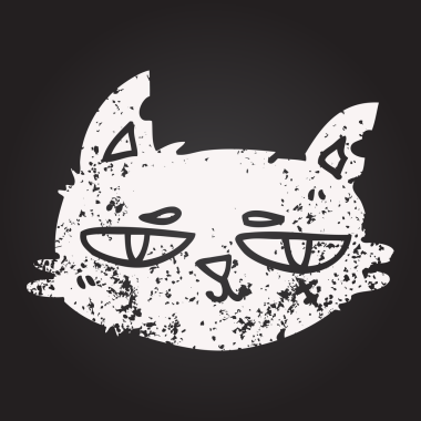 Kara tahta tebeşir siyah beyaz çizgi film sert kedi yüzü bir insan tarafından çizilmiş