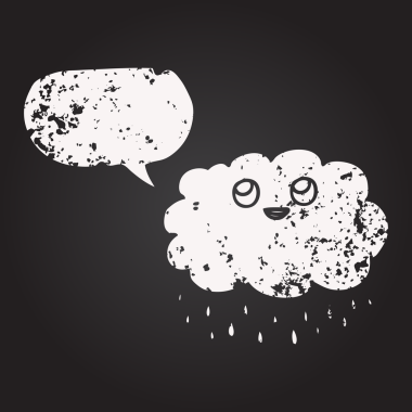 Tahta tebeşirle çizilmiş konuşma balonu yağmur bulutu bir insan tarafından çizilmiş.