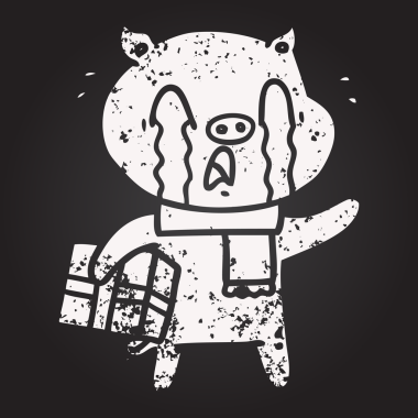 Karatahta tebeşirle ağlayan domuz çizgi filmi. Bir insan tarafından çizilmiş Noel hediyesi.