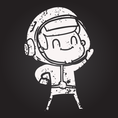 Kara tahta tebeşir mutlu çizgi film astronotu bir insan tarafından çizilmiş.