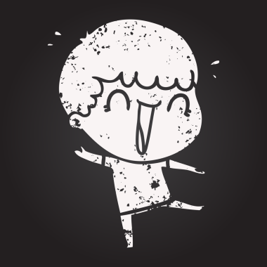 Bir insan tarafından çizilmiş kara tahta tebeşir gülen çizgi film adamı.