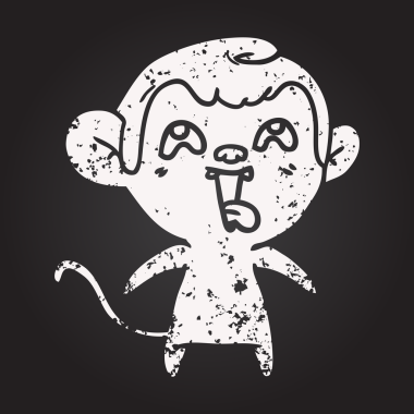 Bir insan tarafından çizilmiş kara tahta tebeşir, çılgın çizgi film maymunu.