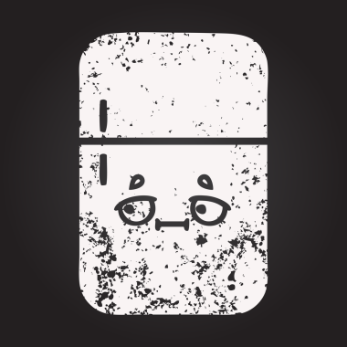 Karatahta tebeşirle bir insan tarafından çizilmiş buzdolabının karikatürünü çiziyor.